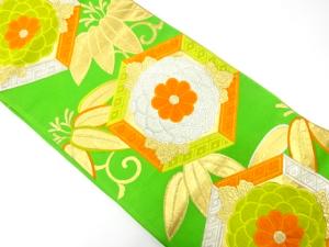 アンティーク　菊亀甲に笹唐草模様織り出し袋帯（材料）